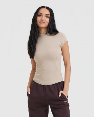 Oner Active Mellow Rib Mock Neck T-shirts Lichtbruin | YJM-043198