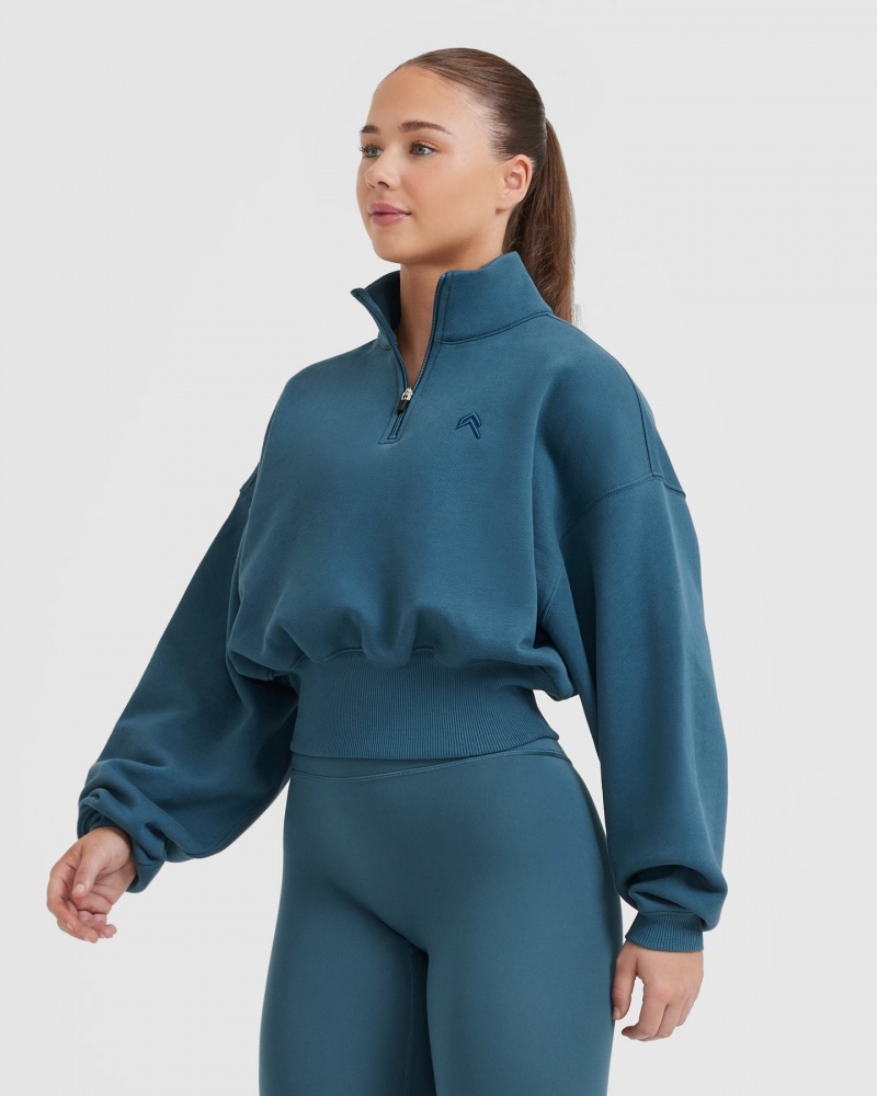 Oner Active All Day Crop 1/4 Zip Sweatshirts Blauw | PIF-462087