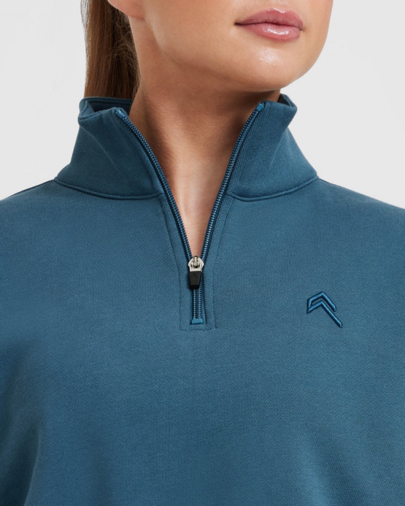 Oner Active All Day Crop 1/4 Zip Sweatshirts Blauw | PIF-462087