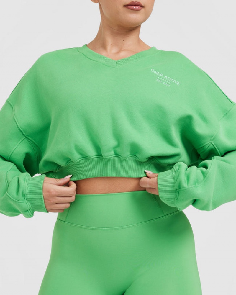 Oner Active All Day Est 2020 Crop V-Neck Sweatshirts Groen | KYZ-082694