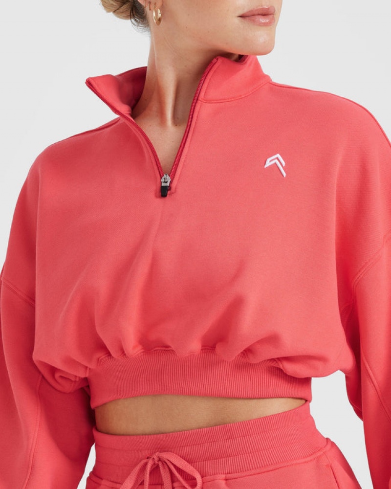 Oner Active All Day Lichtgewicht Crop 1/4 Zip Sweatshirts Rood | FAP-031548
