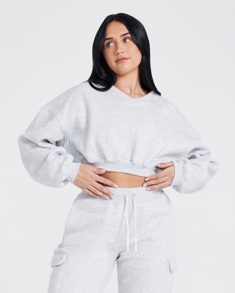 Oner Active All Day Oversized V-Neck Sweatshirts Lichtgrijs | LEJ-954087