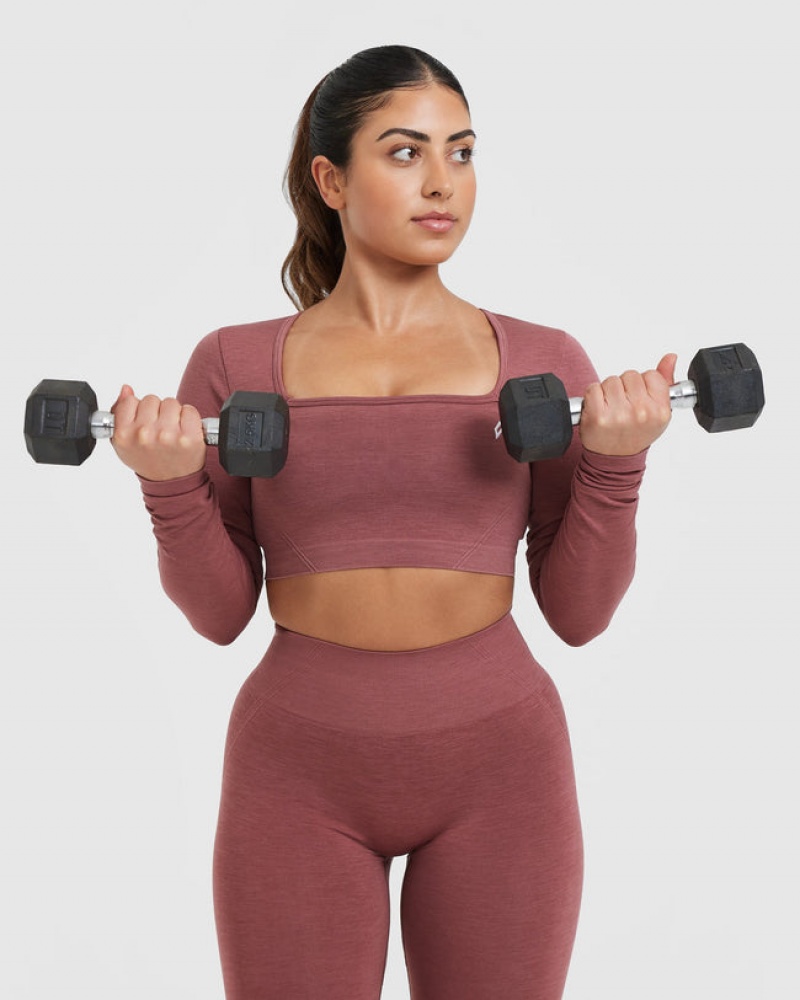 Oner Active Effortless Square Neck Crop Long Sleeve T-shirts Roze | BOP-140283