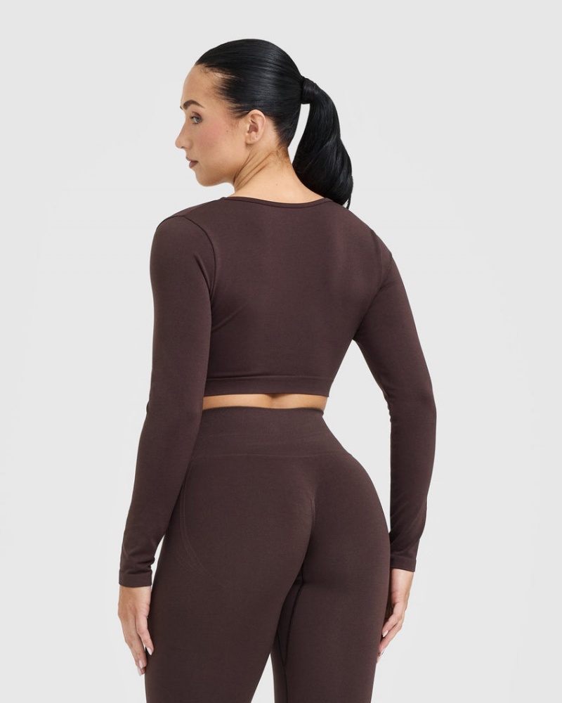 Oner Active Effortless Square Neck Crop Long Sleeve T-shirts Paars Bruin | MXD-845932