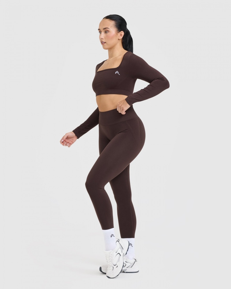 Oner Active Effortless Square Neck Crop Long Sleeve T-shirts Paars Bruin | MXD-845932