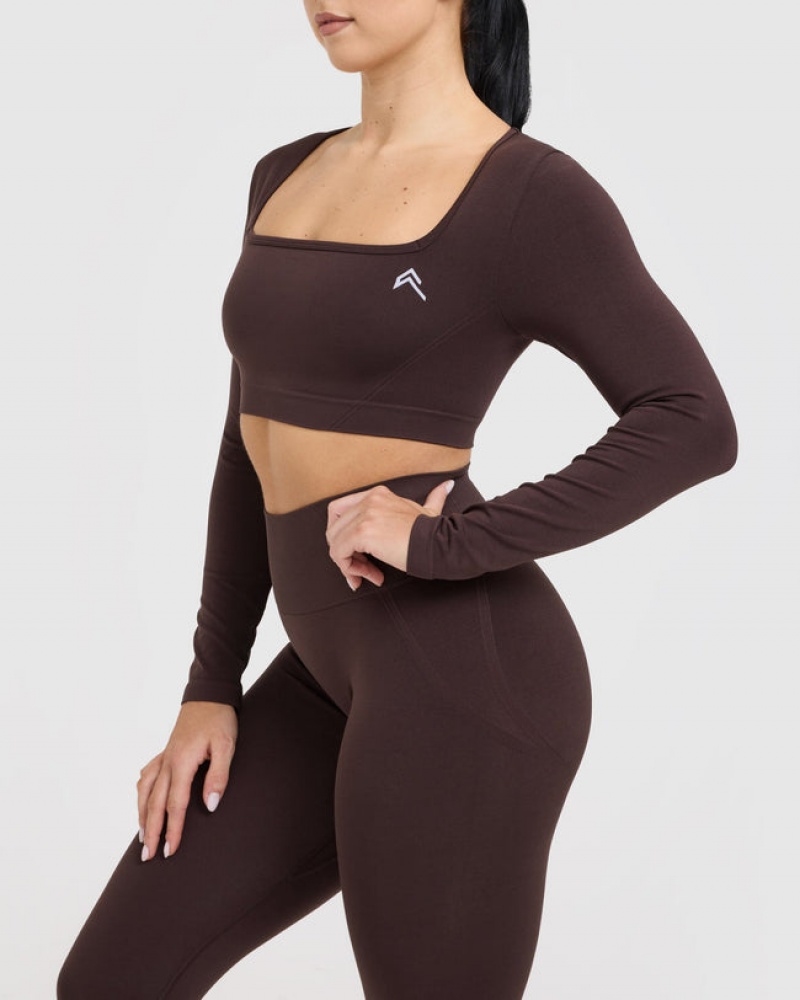 Oner Active Effortless Square Neck Crop Long Sleeve T-shirts Paars Bruin | MXD-845932