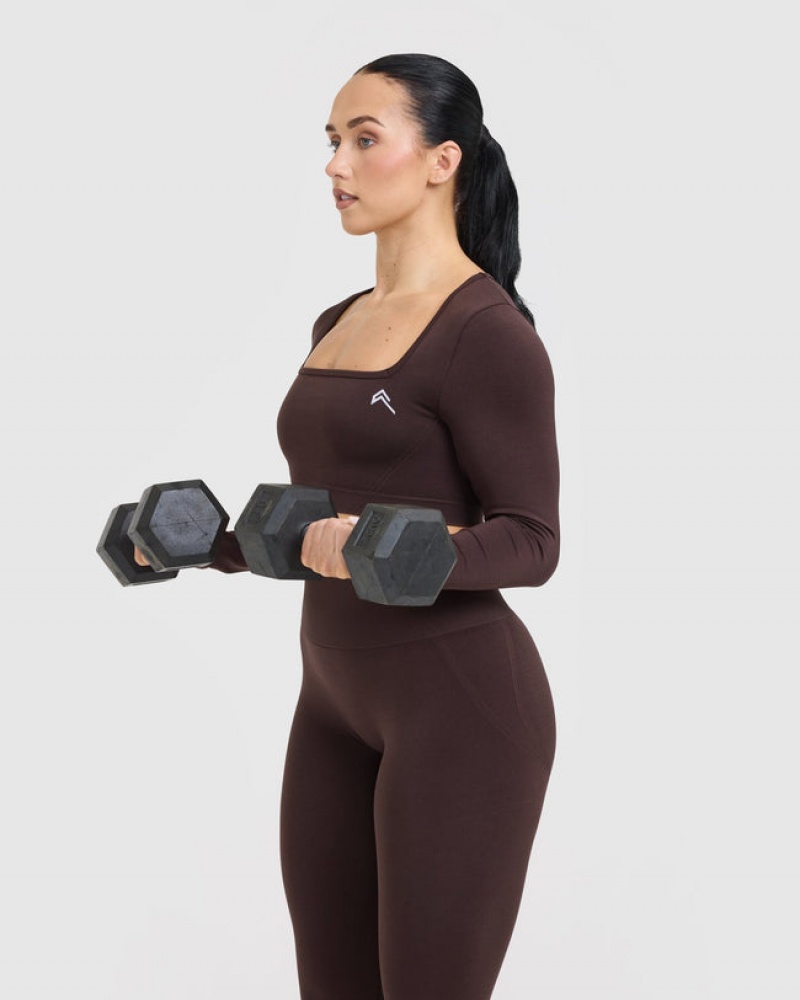 Oner Active Effortless Square Neck Crop Long Sleeve T-shirts Paars Bruin | MXD-845932