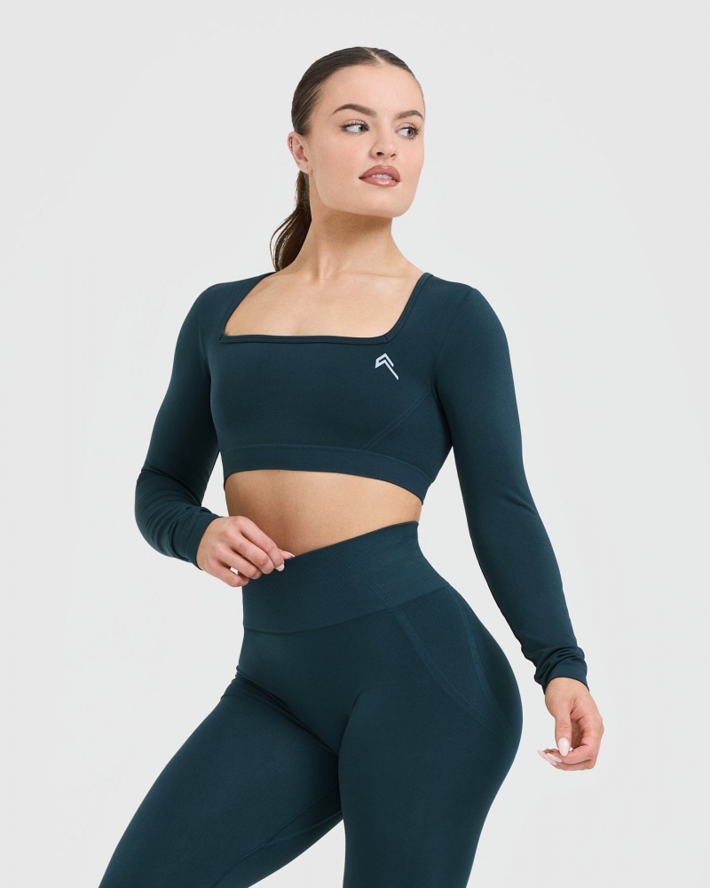 Oner Active Effortless Square Neck Crop Long Sleeve T-shirts Blauw | ARJ-042679