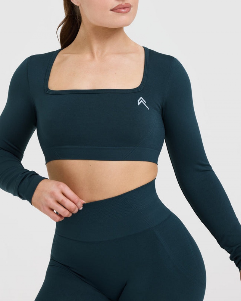 Oner Active Effortless Square Neck Crop Long Sleeve T-shirts Blauw | ARJ-042679