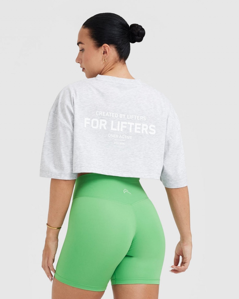 Oner Active Klassieke Lifters Grafische Relaxed Crop Lichtgewicht T-shirts Lichtgrijs | QPZ-569147