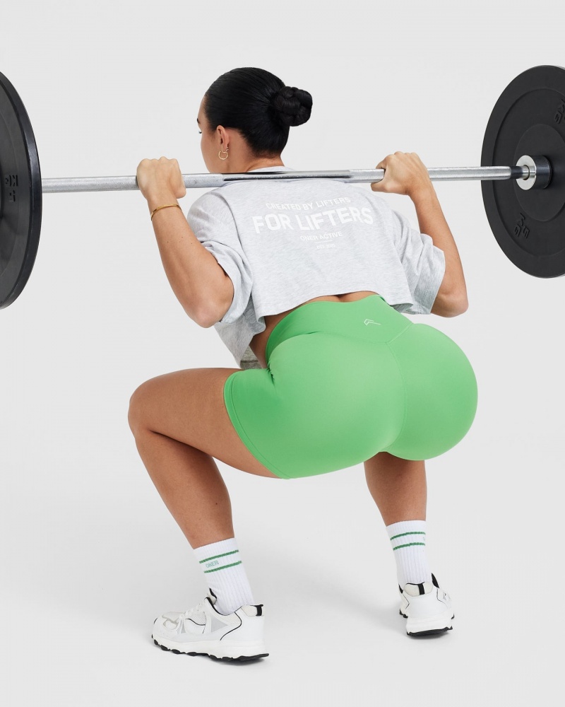 Oner Active Klassieke Lifters Grafische Relaxed Crop Lichtgewicht T-shirts Lichtgrijs | QPZ-569147