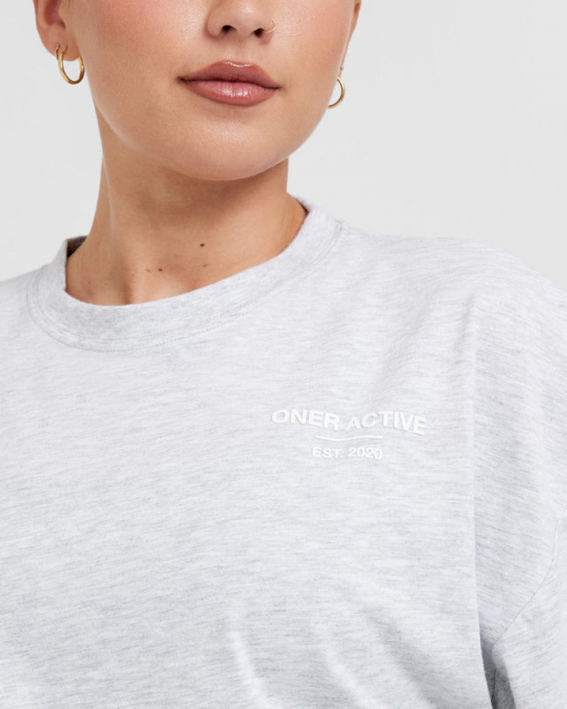 Oner Active Klassieke Lifters Grafische Relaxed Crop Lichtgewicht T-shirts Lichtgrijs | QPZ-569147