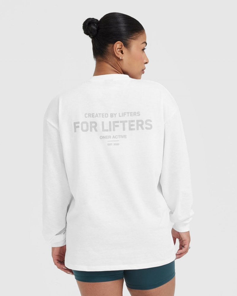 Oner Active Klassieke Lifters Grafische Oversized Lichtgewicht Long Sleeve T-shirts Wit | CEK-652437