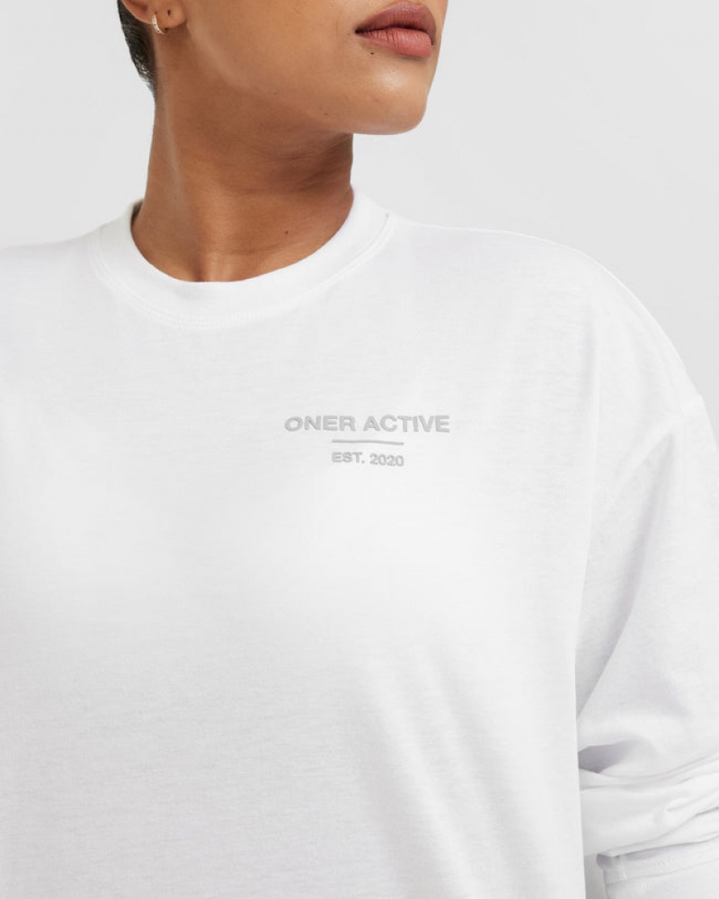 Oner Active Klassieke Lifters Grafische Oversized Lichtgewicht Long Sleeve T-shirts Wit | CEK-652437