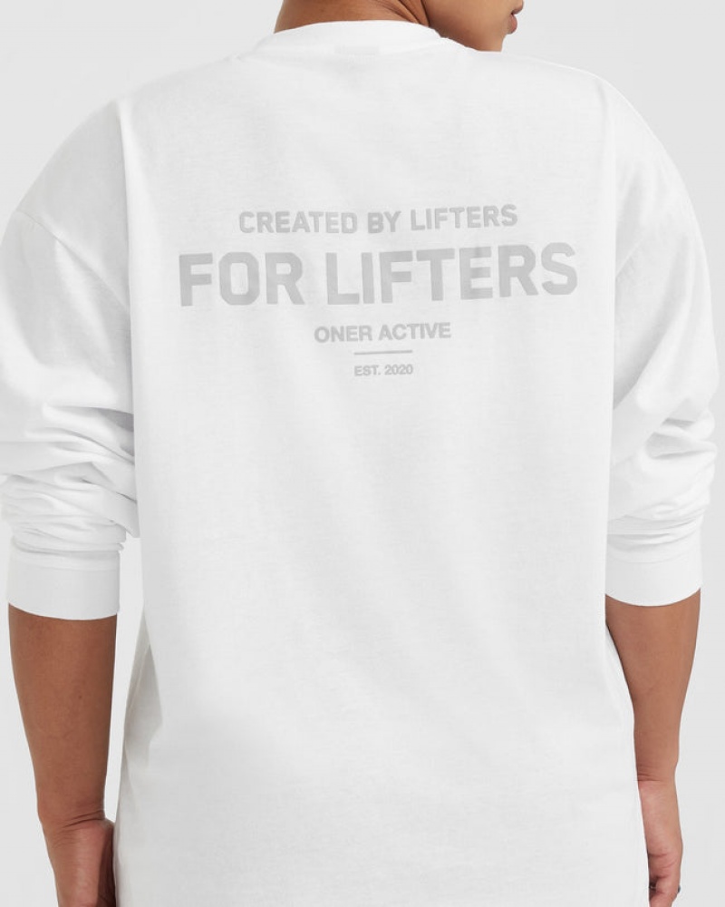 Oner Active Klassieke Lifters Grafische Oversized Lichtgewicht Long Sleeve T-shirts Wit | CEK-652437