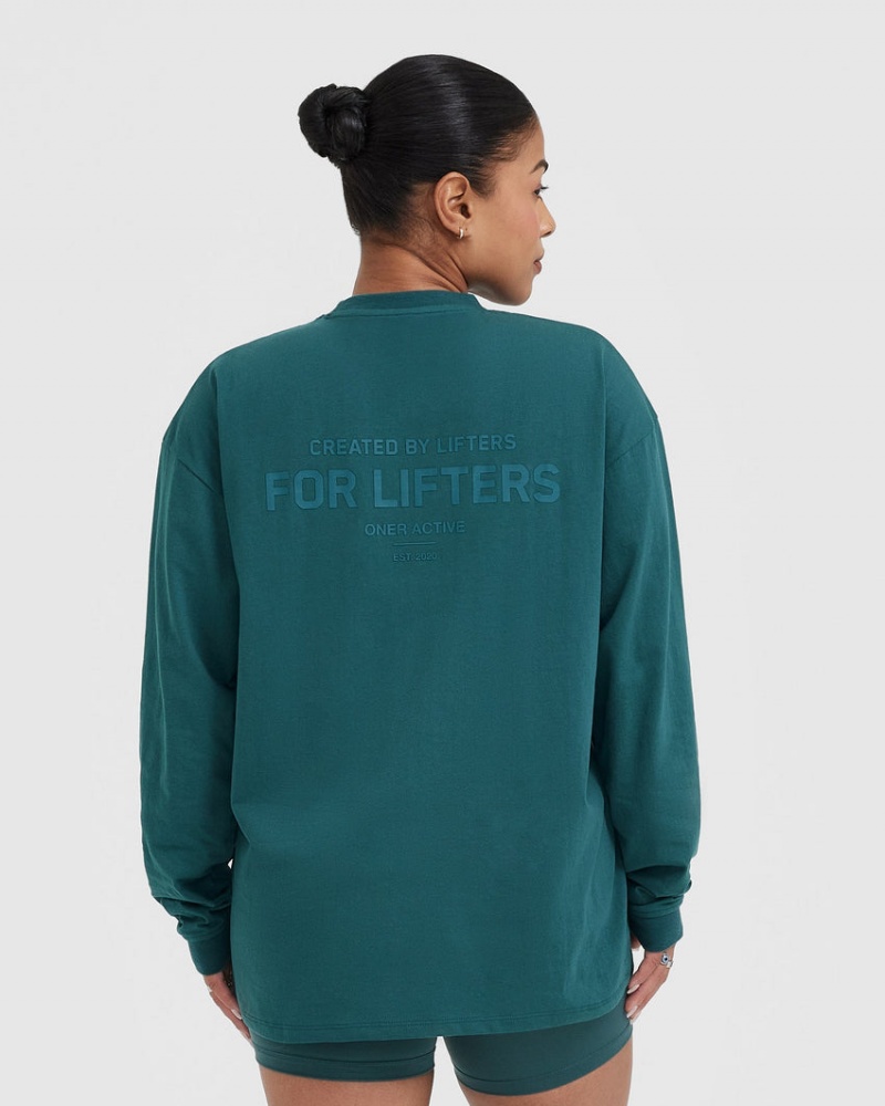 Oner Active Klassieke Lifters Grafische Oversized Lichtgewicht Long Sleeve T-shirts Blauw Turquoise | VDC-917024