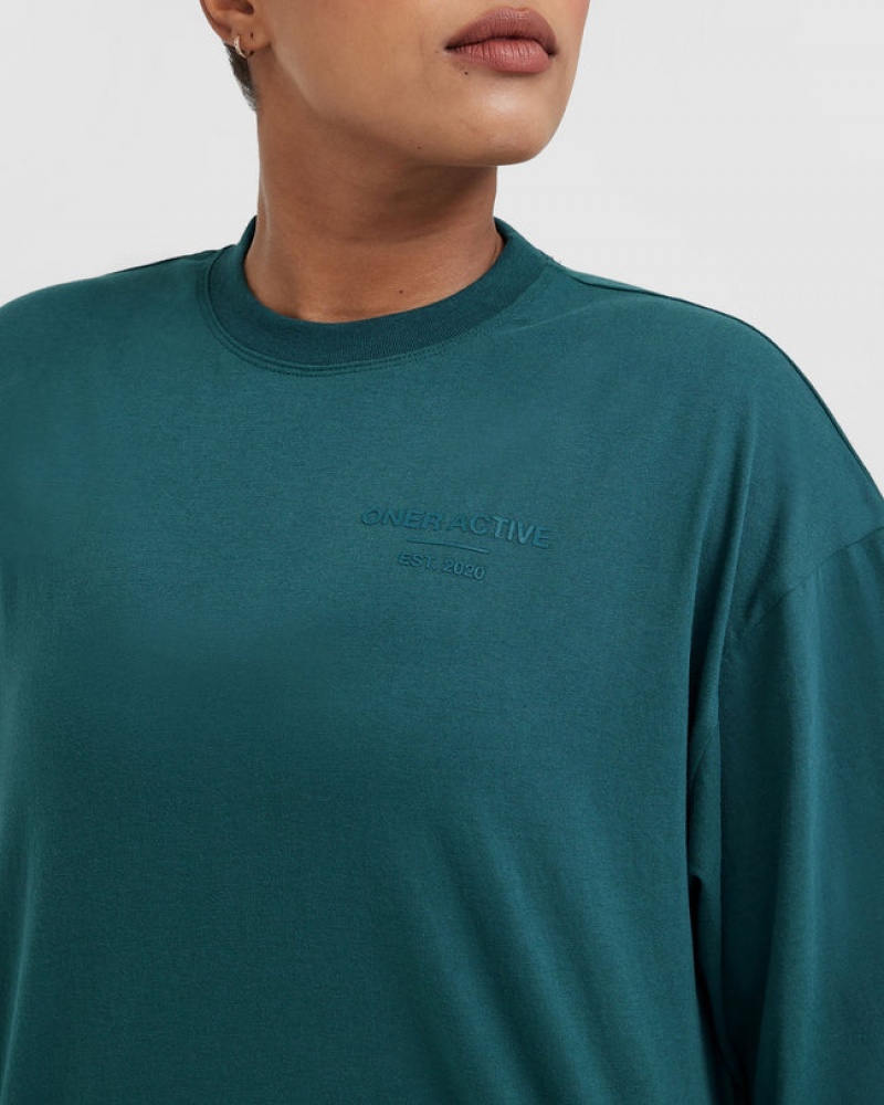 Oner Active Klassieke Lifters Grafische Oversized Lichtgewicht Long Sleeve T-shirts Blauw Turquoise | VDC-917024