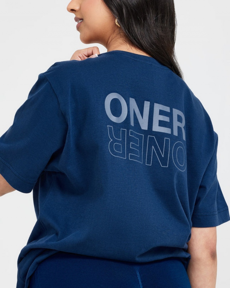 Oner Active Klassieke Mirror Grafische Oversized T-shirts Blauw | GXK-793168