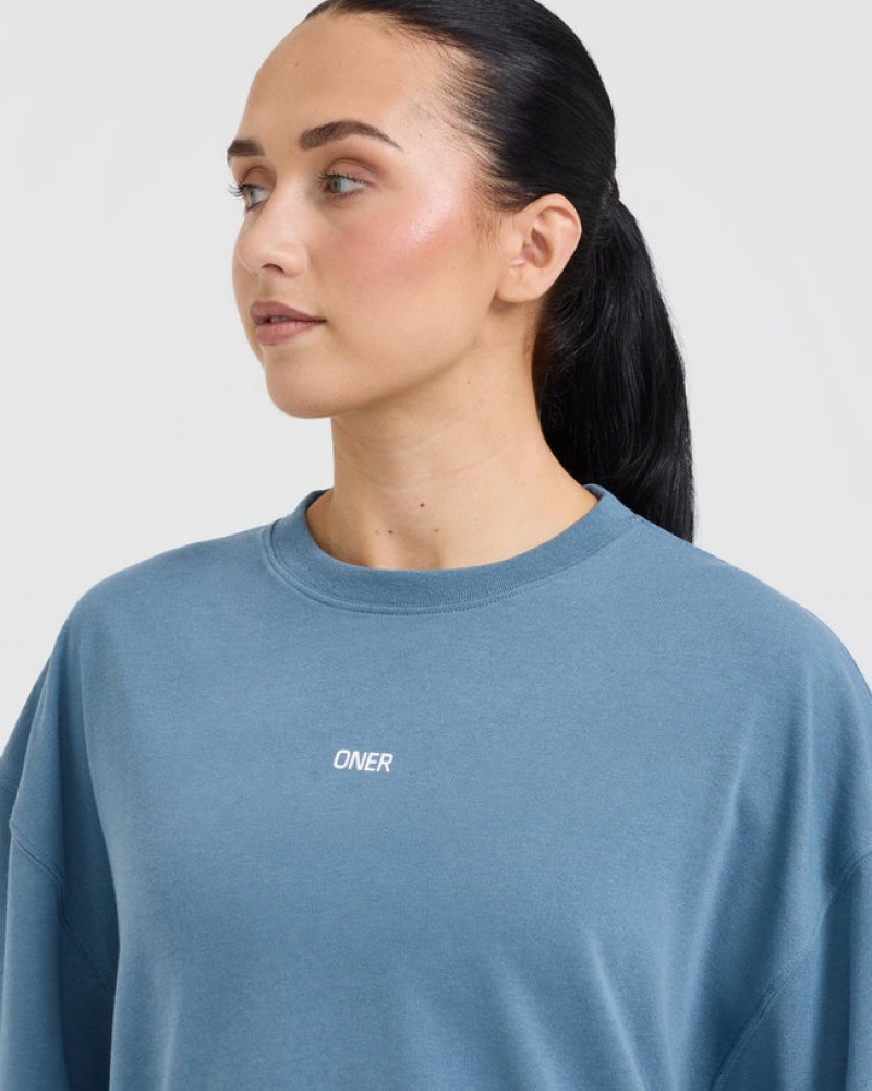 Oner Active Klassieke Oner Grafische Longline T-shirts Blauw | DFP-106289
