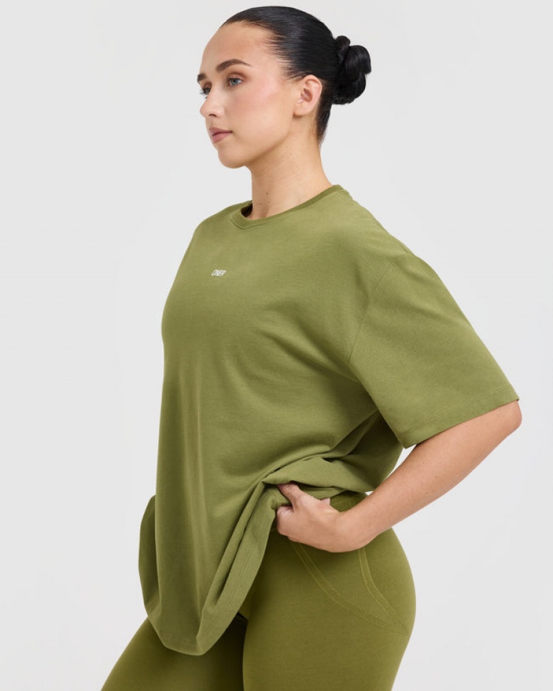 Oner Active Klassieke Oner Grafische Oversized Lichtgewicht T-shirts Olijfgroen Groen | DFI-609357