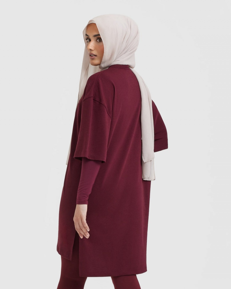Oner Active Klassieke Oversized Longline T-shirts Bordeaux | OKF-463795