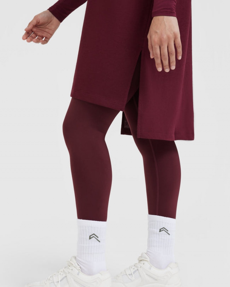 Oner Active Klassieke Oversized Longline T-shirts Bordeaux | OKF-463795