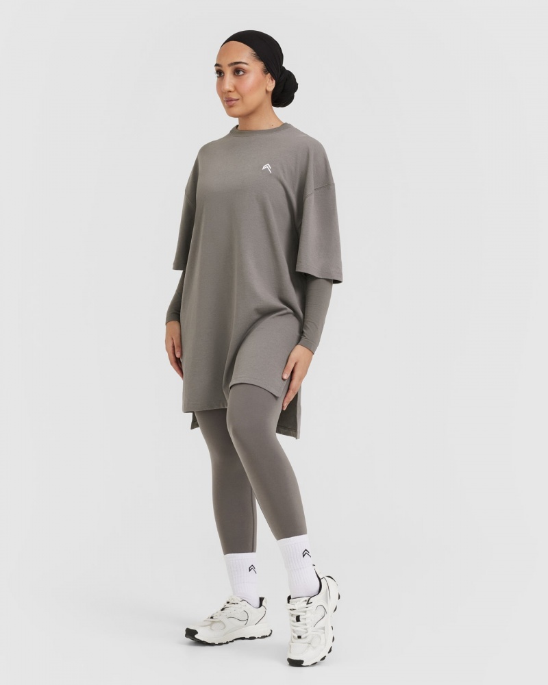 Oner Active Klassieke Oversized Longline T-shirts Grijs | JPO-984517