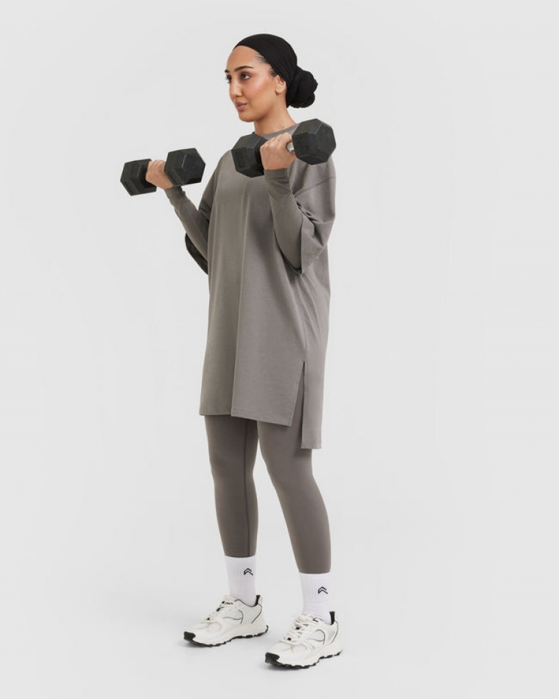 Oner Active Klassieke Oversized Longline T-shirts Grijs | JPO-984517