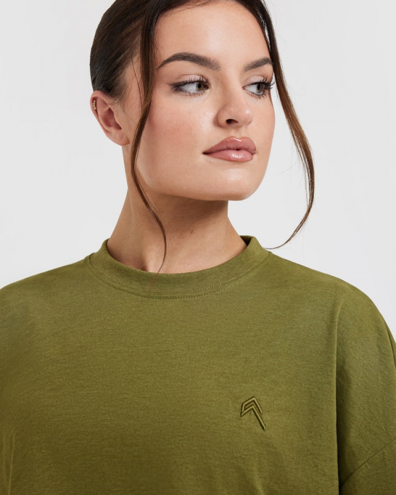Oner Active Klassieke Relaxed Crop Lichtgewicht T-shirts Olijfgroen Groen | URT-096751