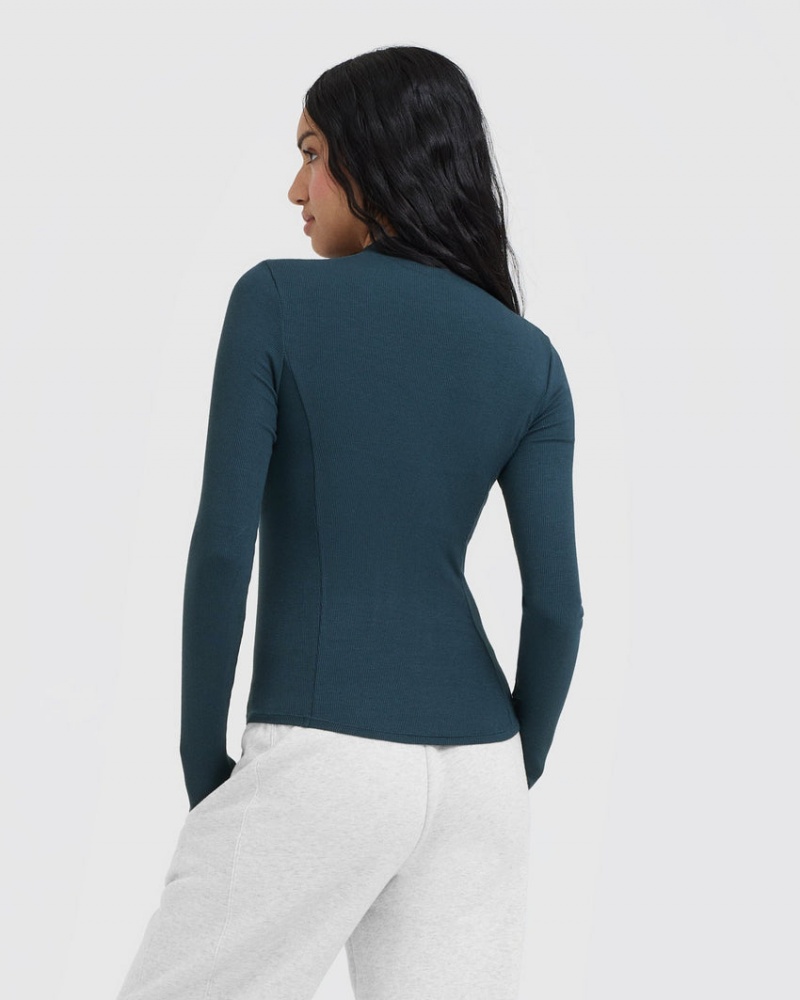 Oner Active Mellow Rib Mock Neck Long Sleeve T-shirts Blauw | MRK-961504