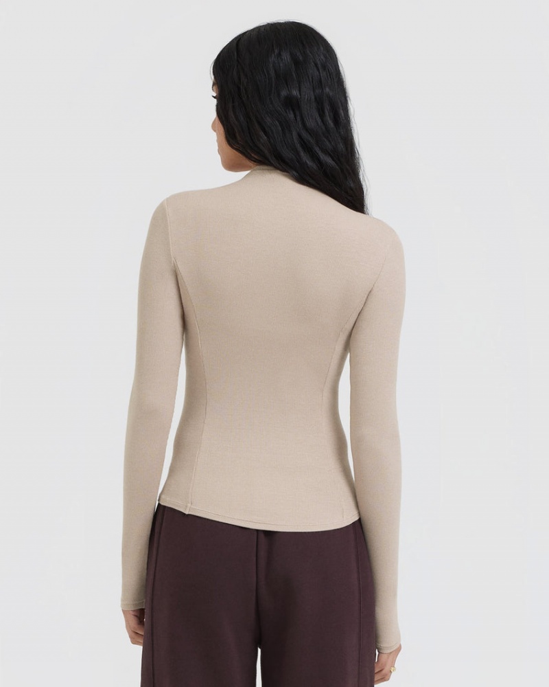 Oner Active Mellow Rib Mock Neck Long Sleeve T-shirts Lichtbruin | RHS-459381