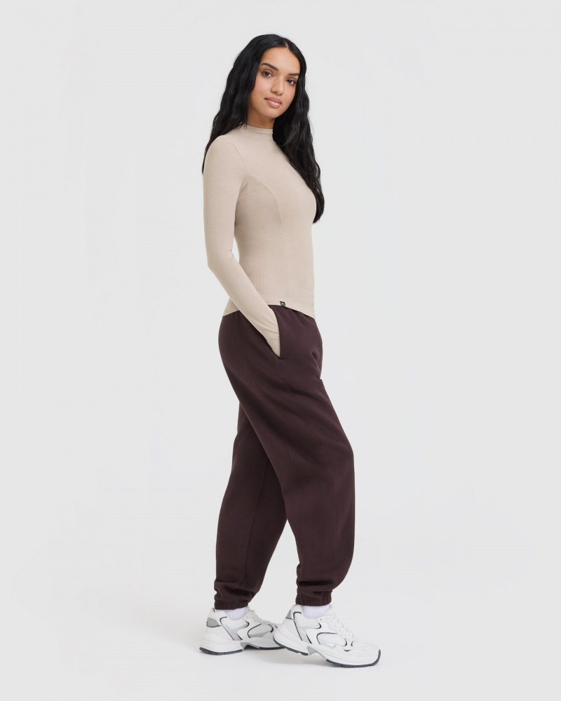Oner Active Mellow Rib Mock Neck Long Sleeve T-shirts Lichtbruin | RHS-459381