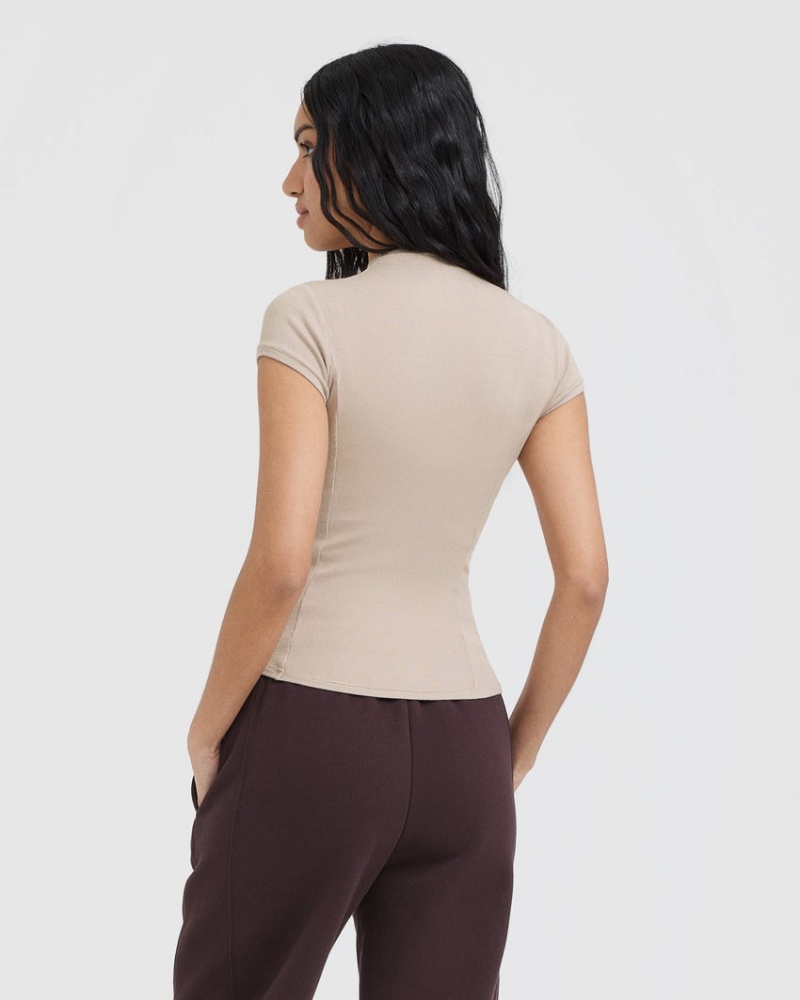 Oner Active Mellow Rib Mock Neck T-shirts Lichtbruin | YJM-043198