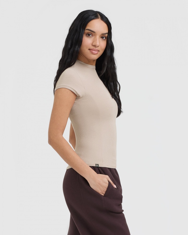 Oner Active Mellow Rib Mock Neck T-shirts Lichtbruin | YJM-043198