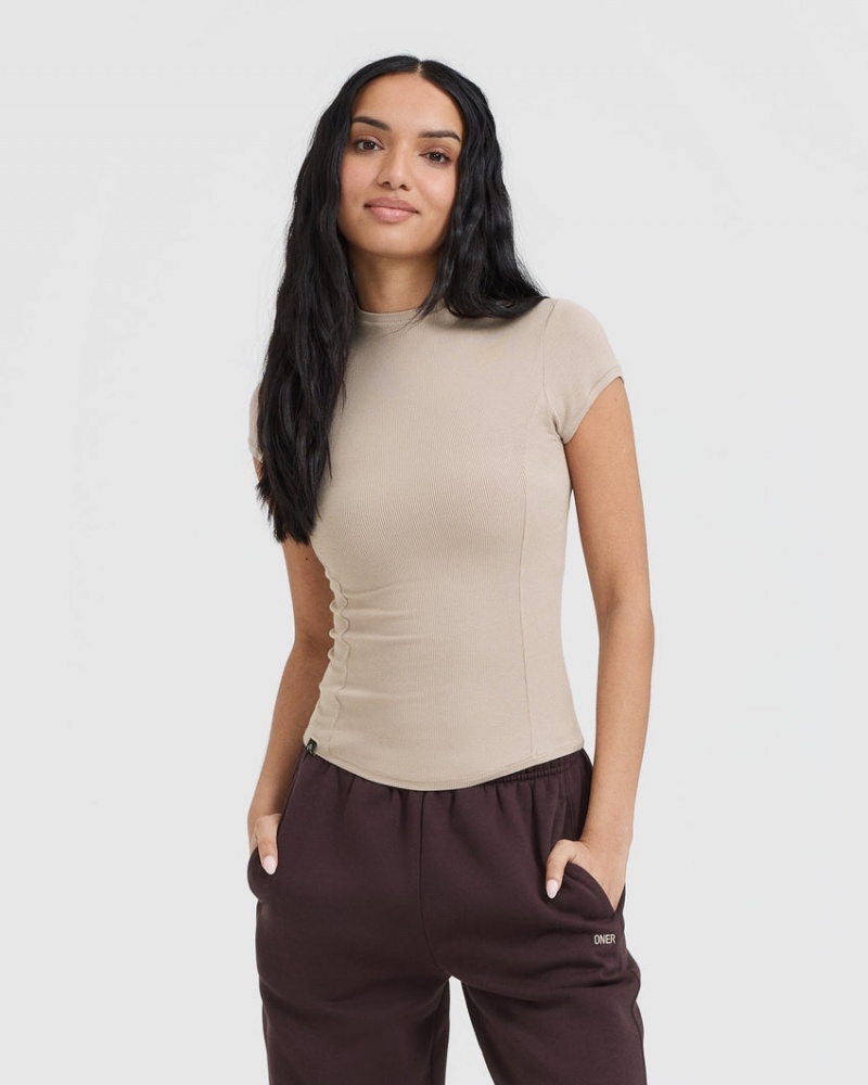 Oner Active Mellow Rib Mock Neck T-shirts Lichtbruin | YJM-043198