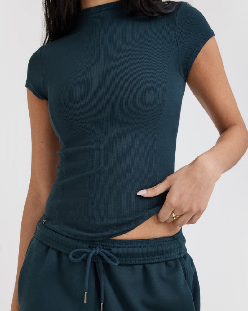 Oner Active Mellow Rib Mock Neck T-shirts Blauw | HIV-231764