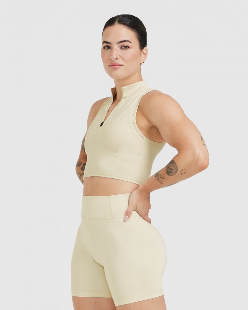 Oner Active Timeless Half Zip Crop Tank T-shirts Lichtgeel | FEO-740982
